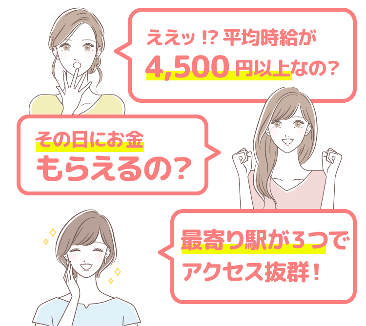 ええッ!?平均時給が4,500円以上なの？最寄り駅が３つで、アクセス抜群！